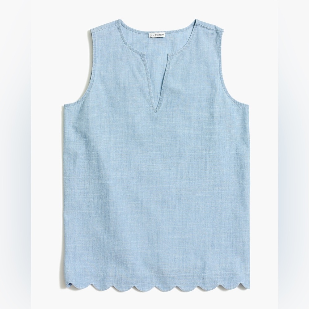 J. Crew Factory Light Blue Sleeveless Scallop Hem Top